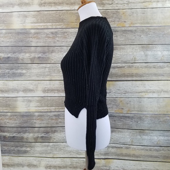 NWT Zara Black Knit Shimmer Bead Cropped Sweater - Picture 5 of 7